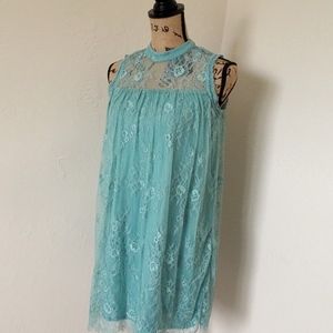 Blue Mint Green Floral Lace Flowy Tank Top/Mini Dress Women's Size Small